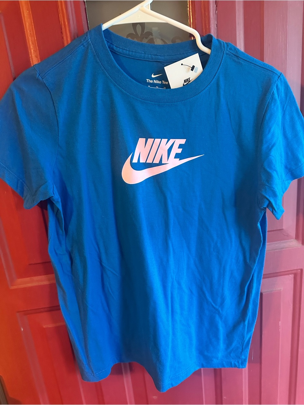 Nike Kids Royal Blue Tee with Light Pink Logo